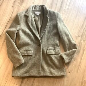 Saks Fifth Avenue Folio 100% Wool Blazer Womens Khaki Herringbone Jacket - Sz 6
